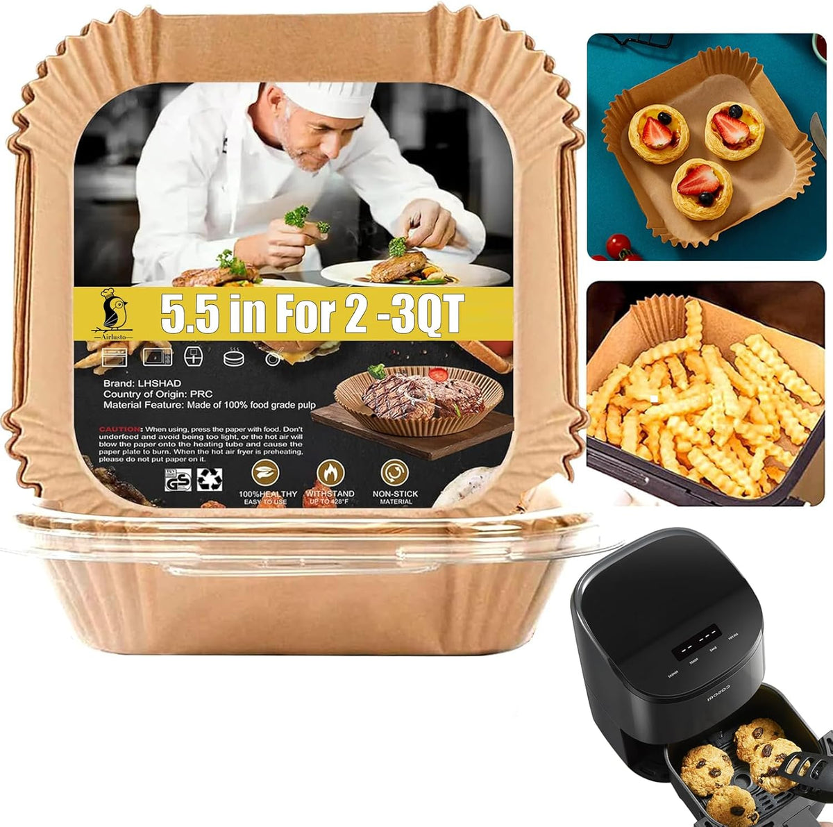 Small Air Fryer Liners, Mini Air Fryer Liners, 2 2.1 2.6 3qt Air Fryer Liners, Air Fryer Liners Disposable 2 qt for Cosori Mini Air Fryer, Instant Vortex Mini, Chefman TurboFry, DASH Tasti-Crisp