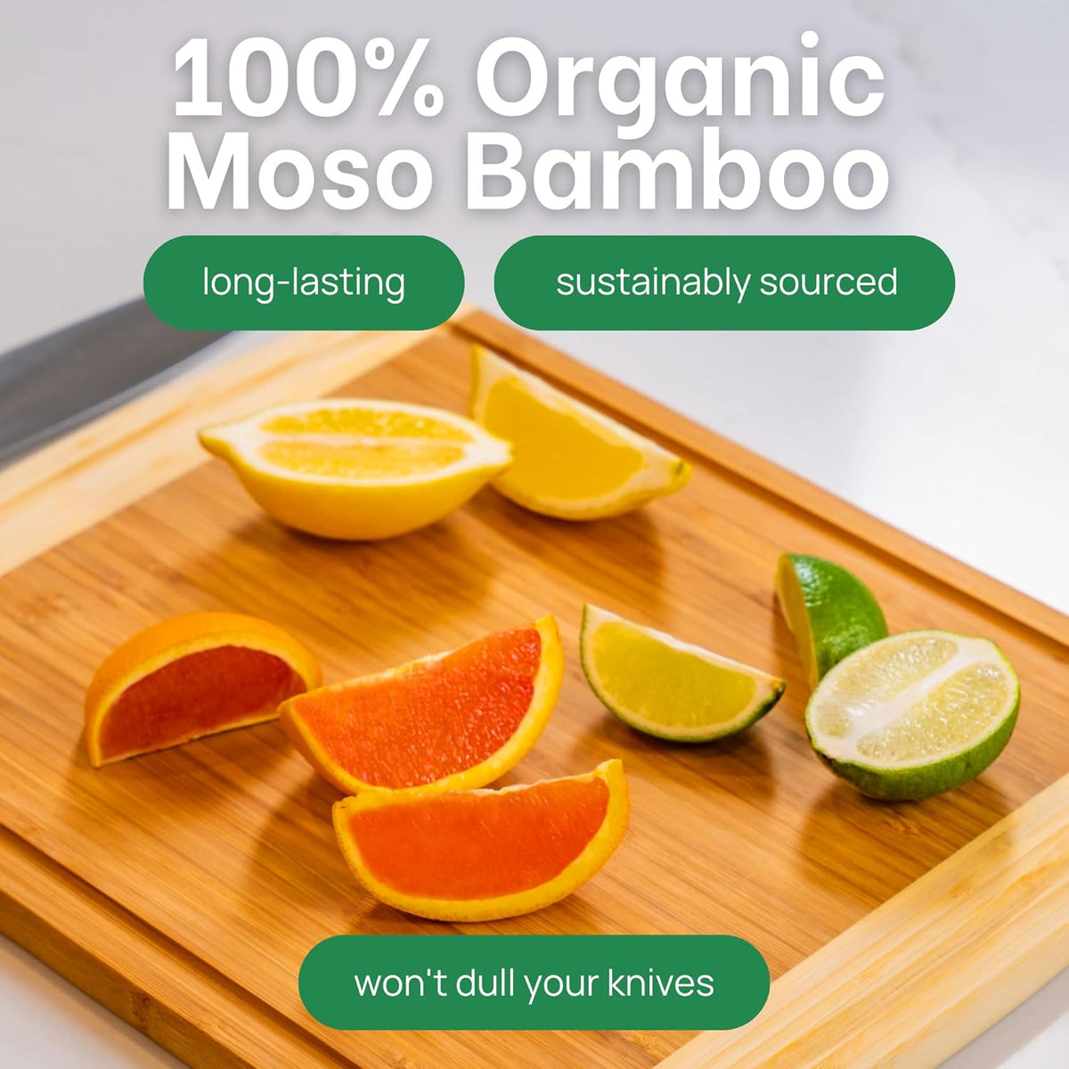 GREENER CHEF 15 Inch Medium Cutting Board with Lifetime Replacements, Bamboo Cutting Boards for Kitchen, Butcher Block, Medium Wooden Chopping Board for Meat, Veggies, Non Toxic Charcuterie Board
