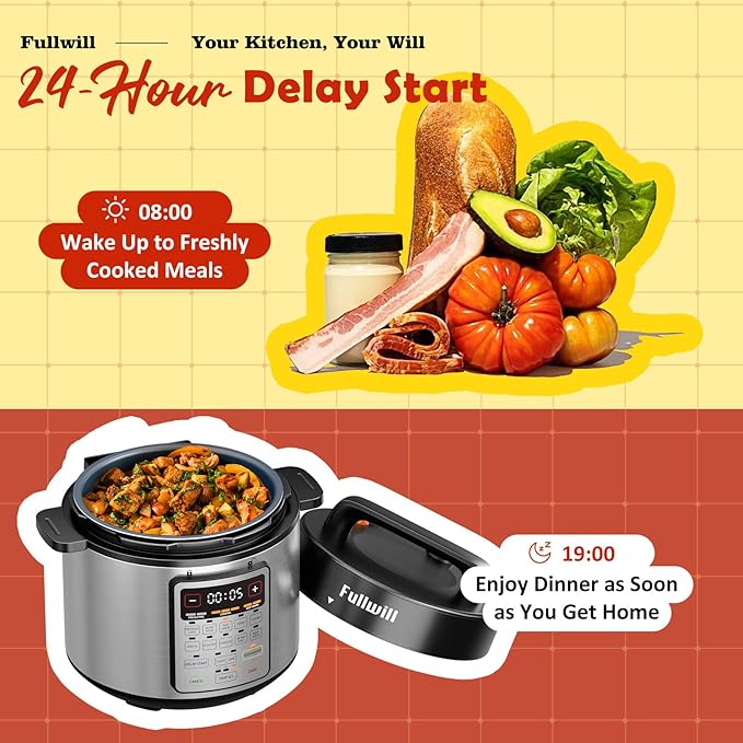 Fullwill 6QT Electric Pressure Cooker, 9-in-1 Multi-Use Programmable Pressure Cooker with Slow Cook, Rice Cook, Steamer, Sauté, Yogurt Maker, Food Warmer, 12+ Safety Features & Ceramic Non-Stick Pot