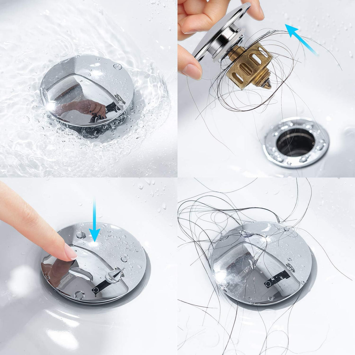 KAIYING Pop Up Drain, Bathroom Sink Drain Stopper with Overflow, Vessel Sink Drain Assembly with Detachable Basket Stopper, Anti-Explosion and Anti-Clogging Drain Strainer (Chrome)