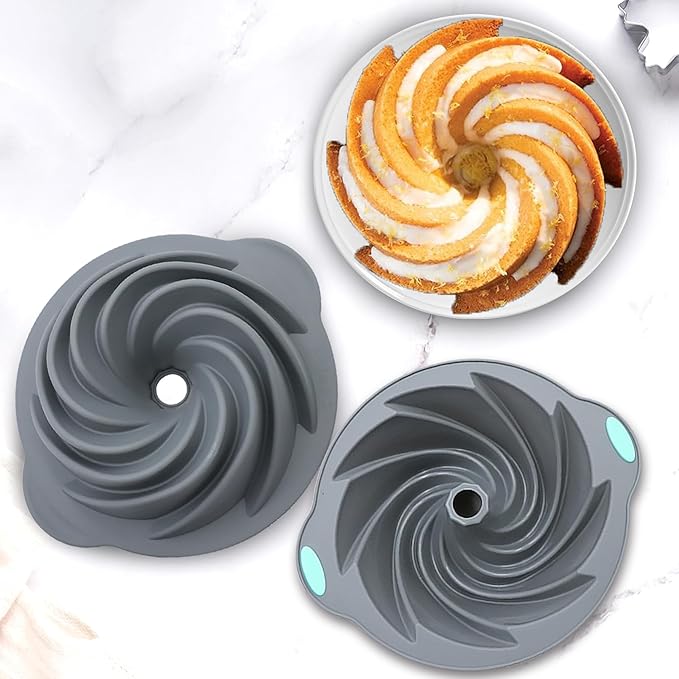 Tongjude 4 Pieces Silicone Fluted Cake Pans, 9/10/12 Cups Tube Baking Pan, Silicone Molds for Homemade Cake, Bread and Jello, Non-Stick, Grey