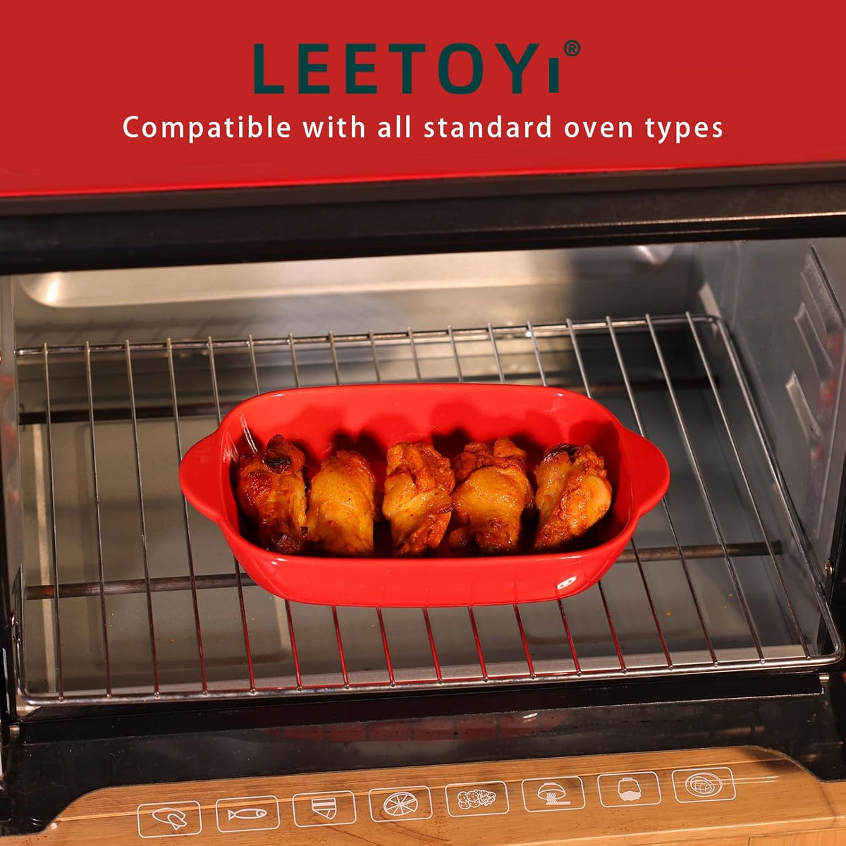 LEETOYI Ceramic Small Baking Dish, Porcelain 2-Piece Rectangular Bakeware with Double Handle, Baking Pans for Cooking and Cake Dinner 7.5"×5 (Red)