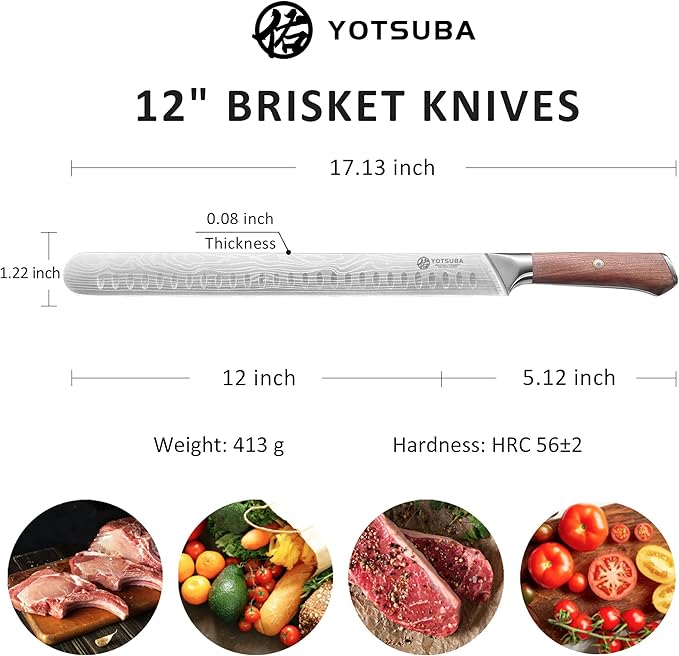 YOTSUBA Carving Knife, 12 inch Brisket Knives, High Carbon Steel Slicing Knives with Ergonomic Handle, Meat Cutting and BBQ Knife, Razor Sharp Carving Knives for Meat with Gift Box