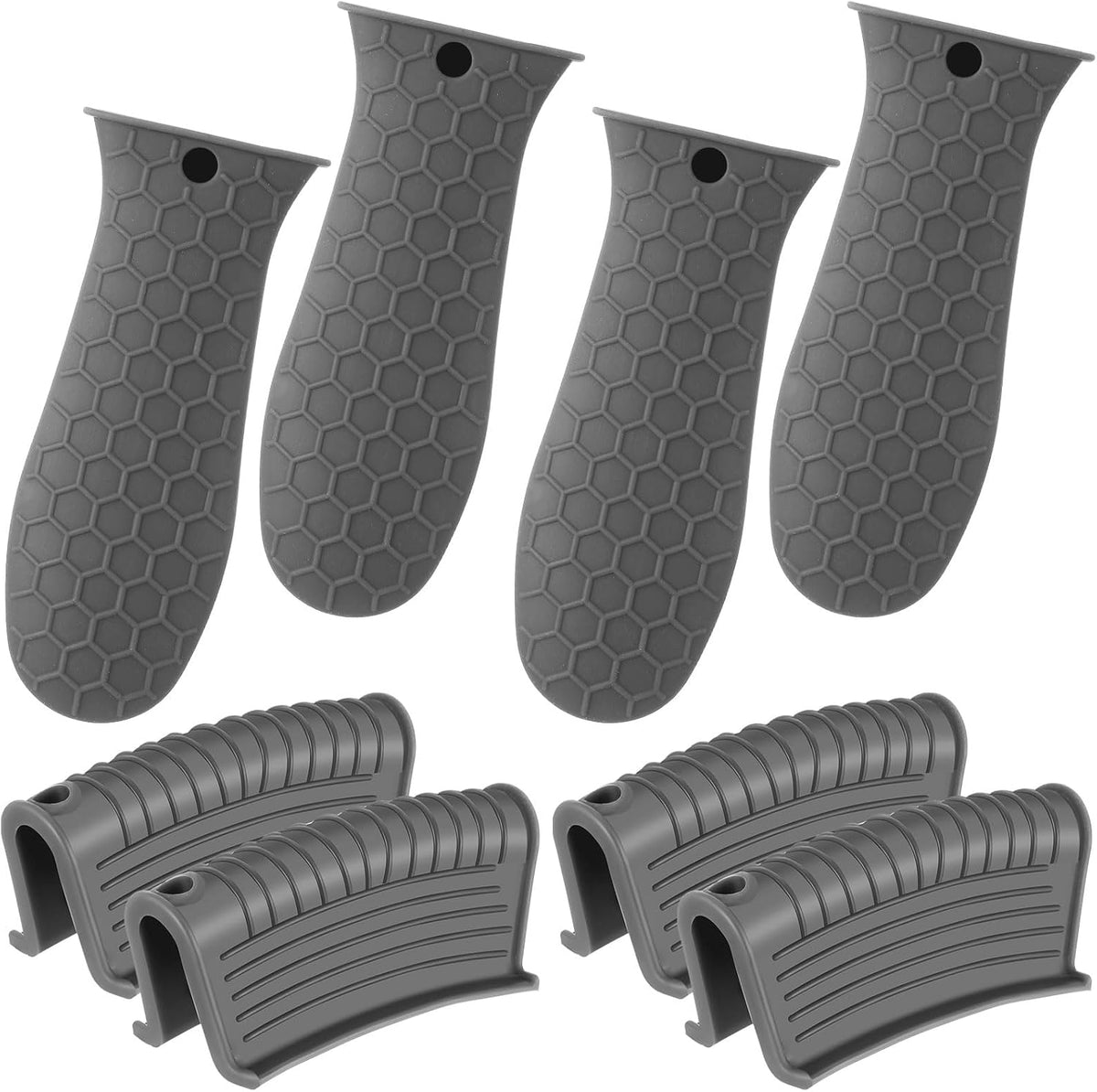 Patelai 8 Pcs Silicone Pot Holders Set Cast Iron Handle Cover Heat Resistant Pot Handle Covers Potholder Non Slip Reusable Pan Sleeve for Frying Pan Kitchen Supplies(Grey)