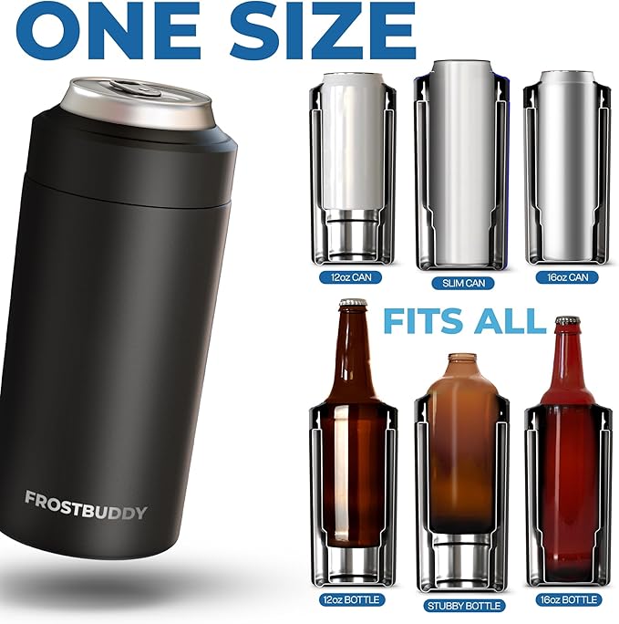 Frost Buddy Universal Can Cooler - Fits all - Stainless Steel Can Cooler for 12 oz & 16 oz Regular or Slim Cans & Bottles - Stainless Steel (Mossy Oak Bottomland)