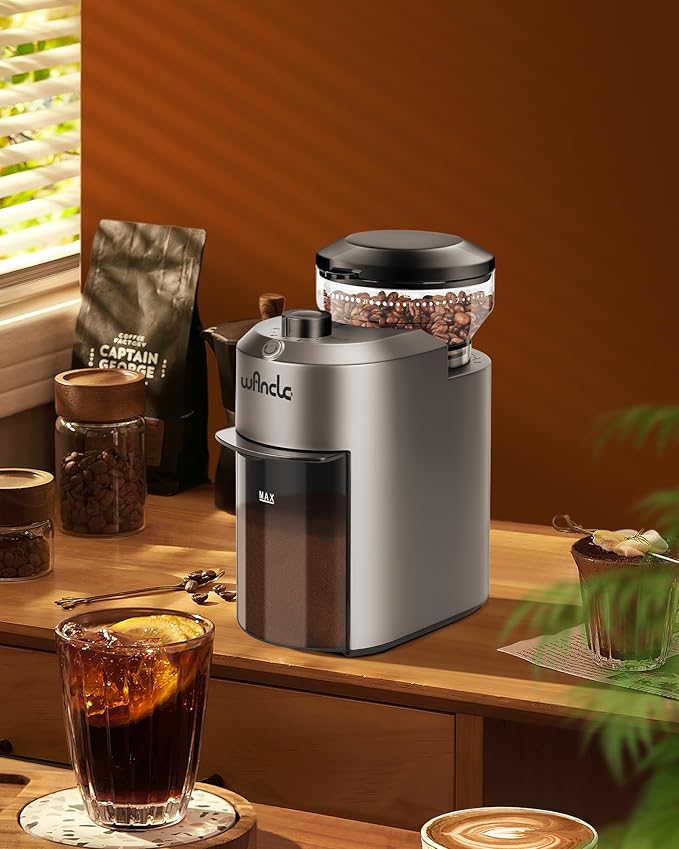 Wancle Coffee Grinder - Electric Burr Coffee Grinder - Adjustable Burr Mill with 28 settings - 12 Cups - Professional Coffee Bean Grinder - Grey