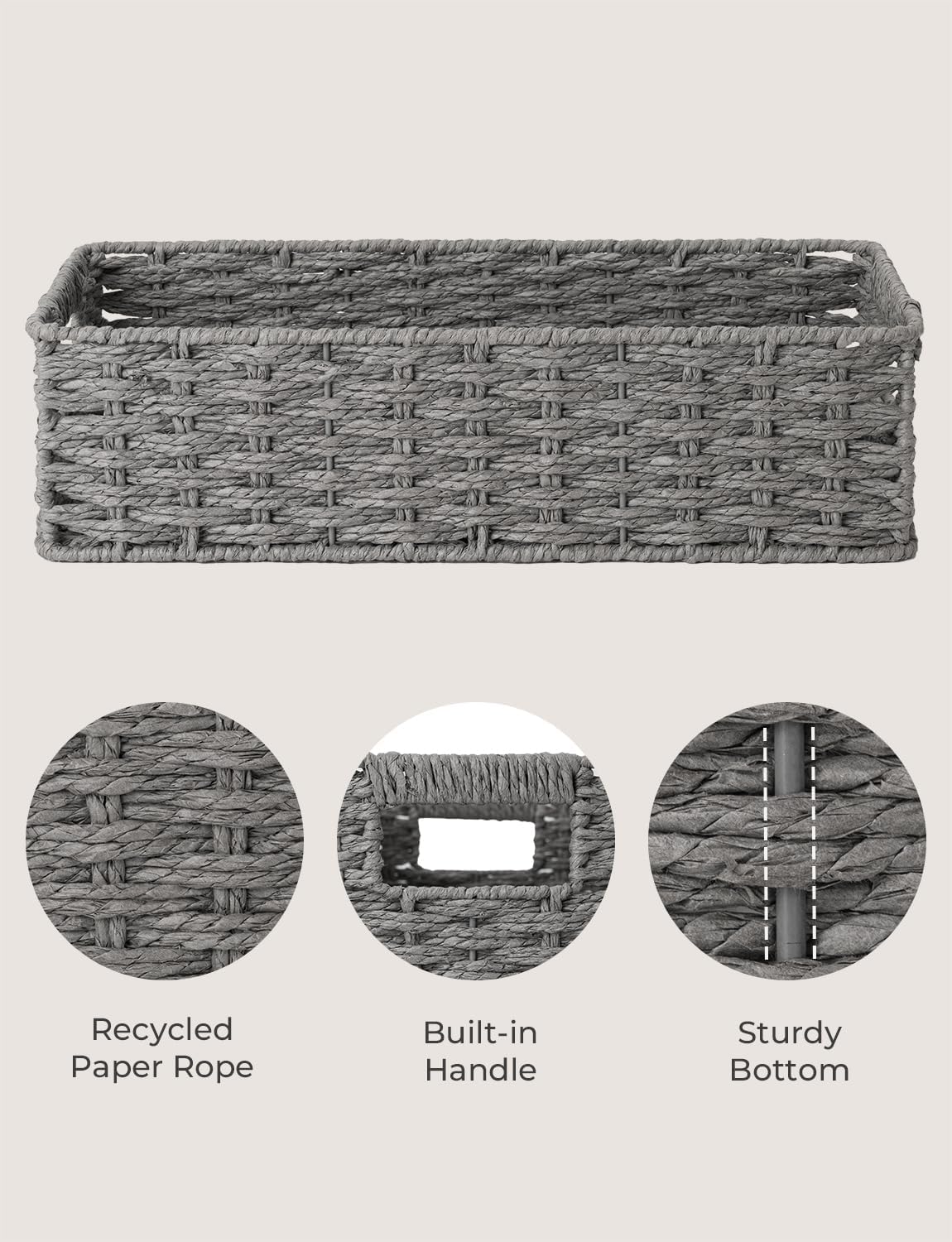 StorageWorks Toilet Tank Basket for Bathroom, Round Paper Rope Wicker Storage Basket Back of Toilet Tank Top, 14 ¼"L x 6 ¾"W x 3 ¾"H, 1 Pack