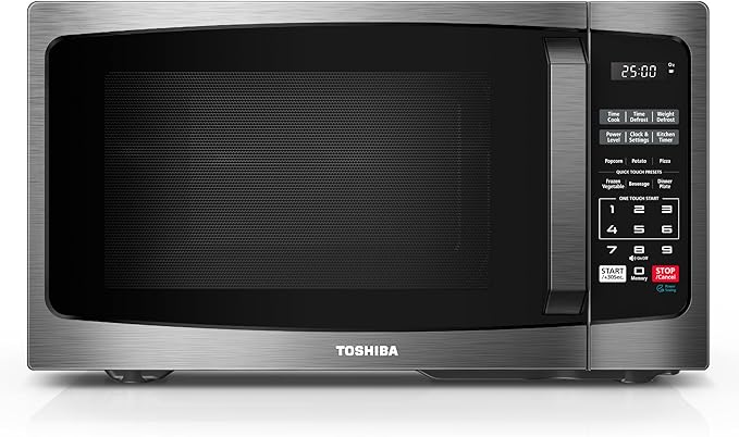 TOSHIBA ML-EM09PA(BS) Small Microwave Oven with 6 Auto Menus, Mute Function & Child Lock, LED Lighting, 0.9 Cu Ft, 10.6 Inch Removable Turntable, 900W, Countertop, Black Stainless Steel
