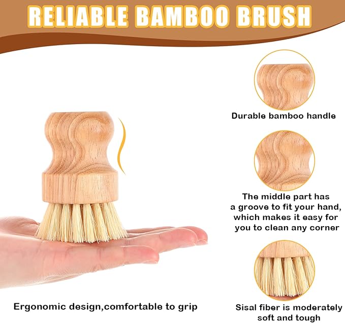 Nuenen 20 Packs Bamboo Dish Scrub Brushes Wooden Scrubbers Set Kitchen Dishwashing Scrubber with Natural Sisal Bristles for Iron Pot Pan Sink(Sisal)