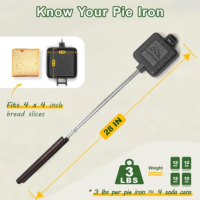 AILITOR Mountain Pie Maker Cast Iron Set of 2 - Pie Irons for Camping with Storage Bag, Campfire Sandwich Maker Cast Iron