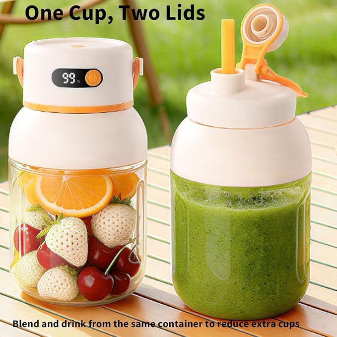 Portable Electric Juicer Cup with Zero Cord Hassle, Leakproof USB-C Rechargeable with Dual Lid Design, Personal Portable Juicer Blender for Gym, Office, Travel and Outdoors (800ml/27.05 oz)