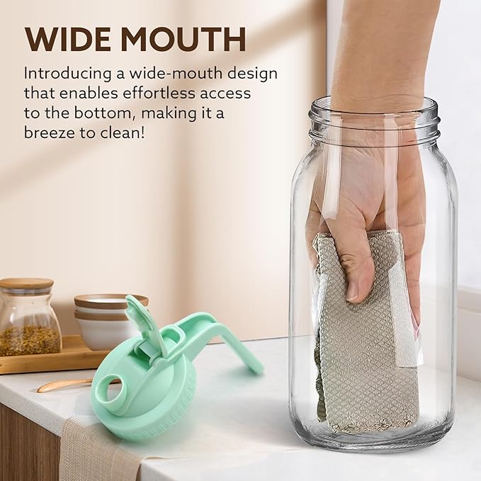 Mihlapi Glass Pitcher with Lid, 64 OZ Mason Jar Pitcher Double Leak Proof, 2 Quart Breast Milk Storage Containers for Fridge, Wide Mouth Glass Jar for Sun Tea, Juice, Cold Brew Coffee
