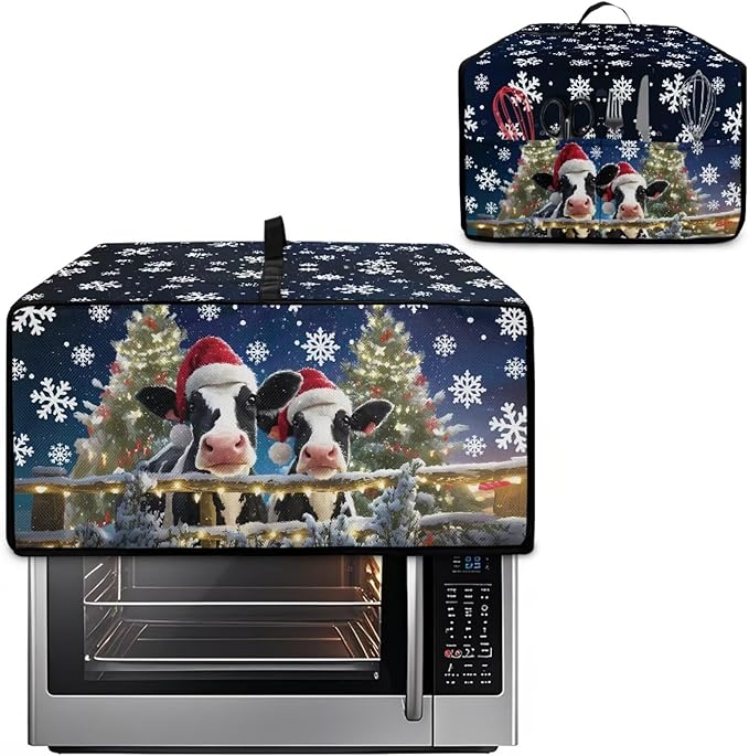 Air Fryer Toaster Oven Dust Cover Protective Microwave Oven Cover Small Electric Appliance Protector Decorations Kitchen Accessories, L, Christmas Hat Cow Snowflake