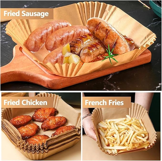 Large Air Fryer Disposable Paper Liners Nonstick 23cm Oven Airfryer Parchment Baking Paper ，Compatible For Ninja，Compatible For COSORI ，Grill Cooking Basket(23cm square,150 Pcs)