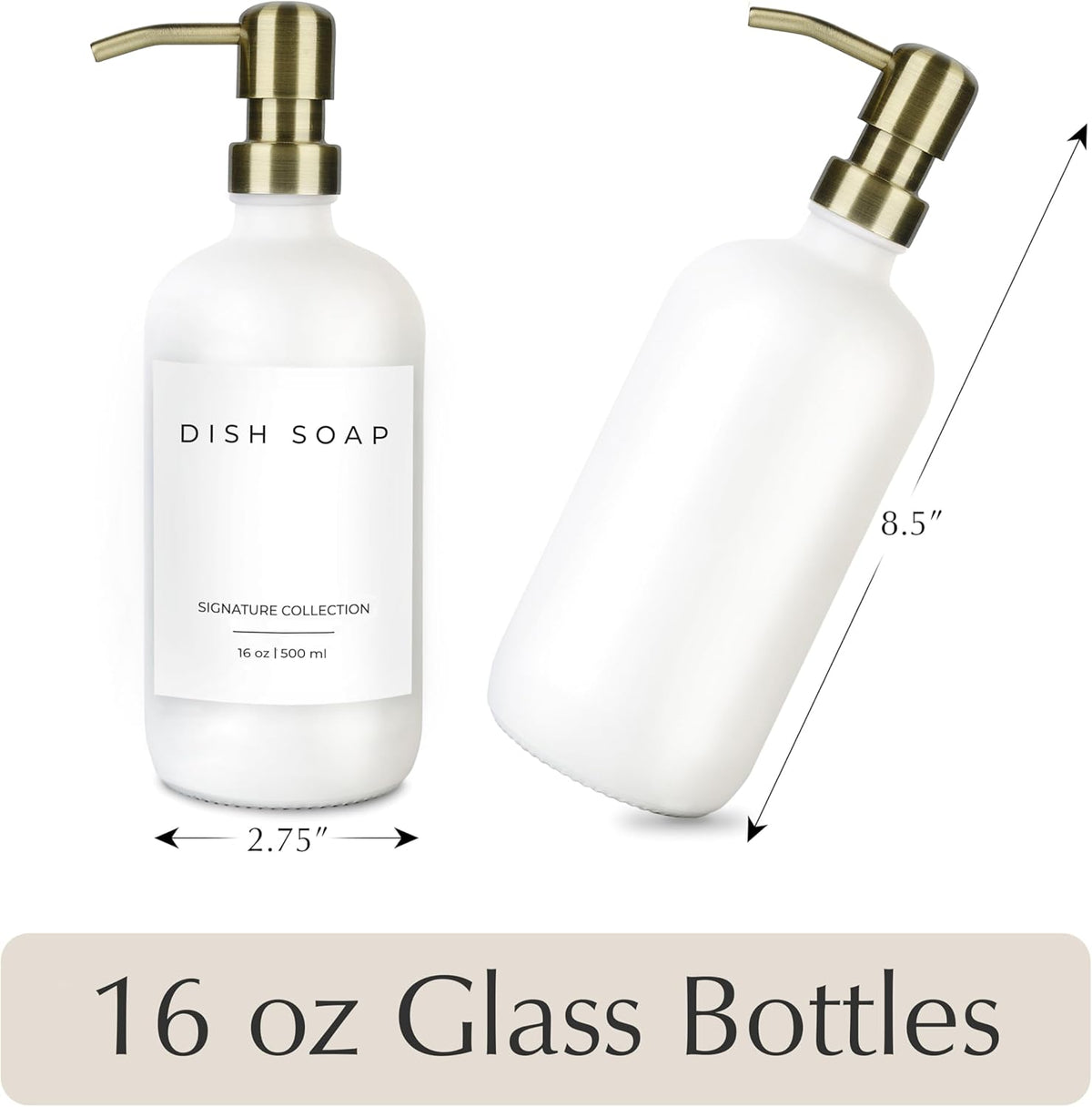 Emerson Soap Dispenser, Dish Soap Dispenser for Kitchen, Soap Dispenser Bathroom Set, Hand Soap Dispenser - Kitchen Soap Dispenser Set, Glass Soap Dispenser with Pump and Labels, 16 Oz, 2 Pack