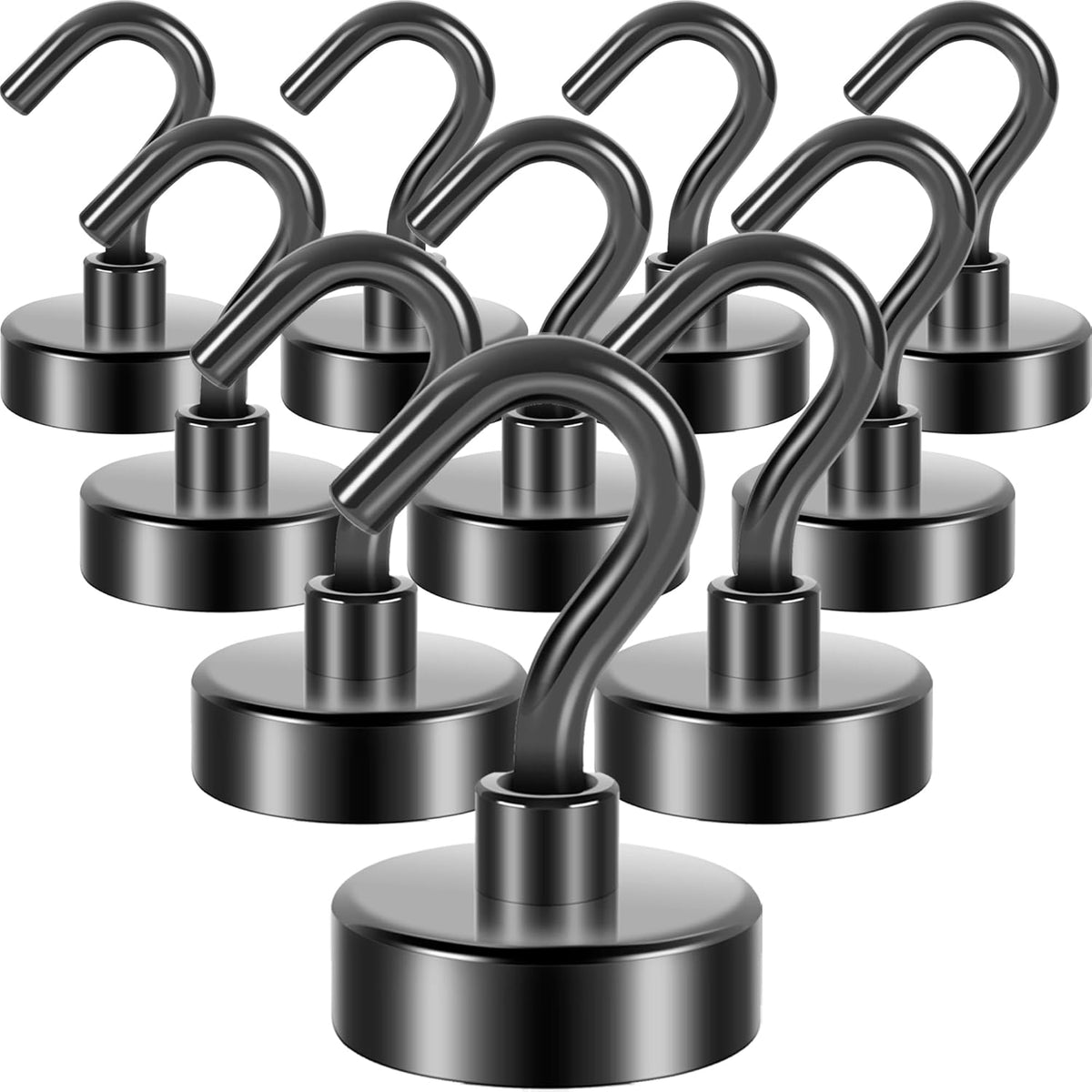 Neosmuk Magnetic Hooks, 40lb Heavy Duty Earth Magnets with Hook for Refrigerator, Extra Strong Cruise Hook for Hanging, Magnetic Hanger for Cabins, Grill (Gunmetal, Pack of 10)