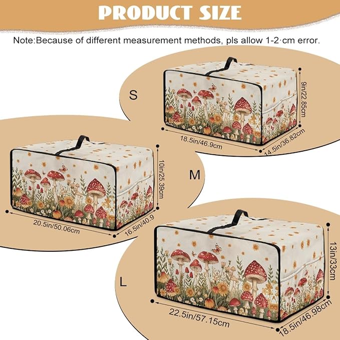 Air Fryer Toaster Oven Cover Fabric Convection Oven Cover with Pockets, Washable Small Appliance Dust Protection for Kitchen Home, S, 14.5 x 18.5 x 9 Inches, Mushroom Floral