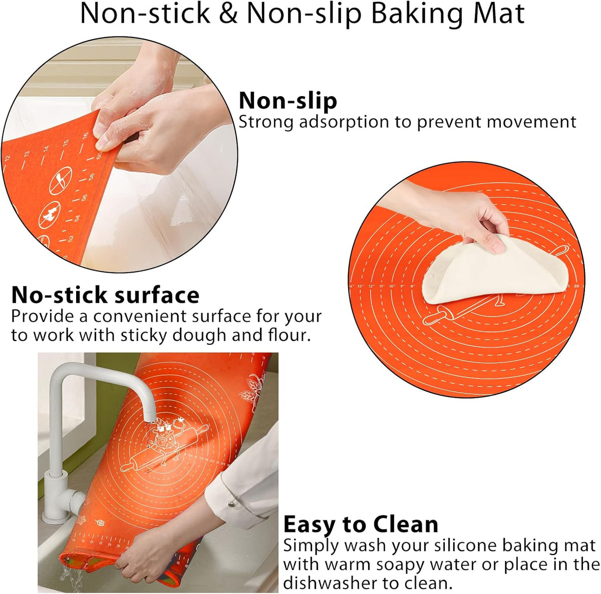 Silicone Baking Mat 28" x 20" Extra Thickness Dough Rolling Mat with Measurements and Edge Heightening, Non-stick Food Grade Silicone Pastry Mat for Pastry, Bread, Cookies, Pizza, Fondant, Pasta-Red