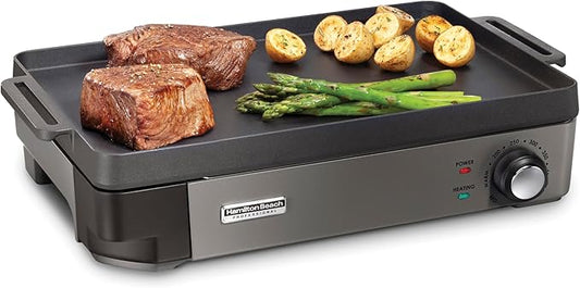 Hamilton Beach Professional Cast Iron Indoor Electric Grill & Griddle, 10" x 16" Preseasoned Cooking Surface, Adjustable Temperature up to 450° F, Black (38560)