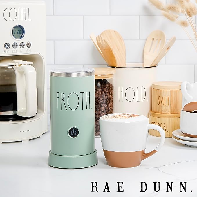 Rae Dunn Electric Milk Frother Steamer -Stylish Automatic Milk Steamer and Frother, Milk Warmer, Hot and Cold Foam Maker for Coffee, Latte, Cappuccino, Macchiato - 550 Watt (Sage)