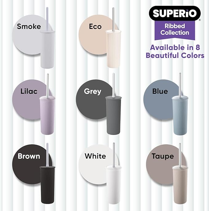 Superio Decorative Plastic Toilet Bowl Brush and Holder Set, Cleaner Scrubber for Bathroom (2, Brown)