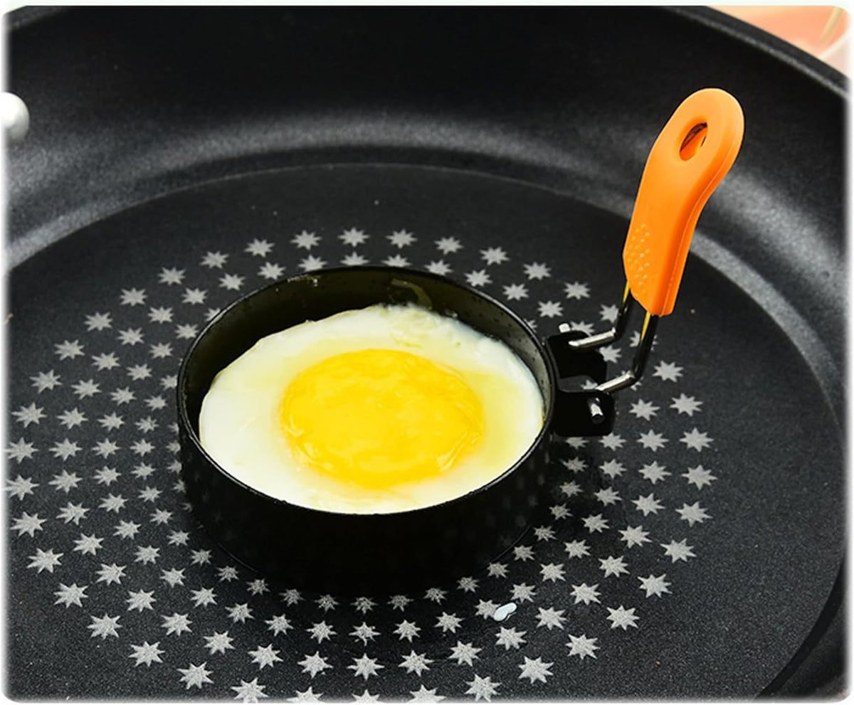 3.5" Egg Rings Set of 4 with Silicone Handle, Large Ring for Frying Eggs, Round Mold for English Muffins - Griddle Cooking Shaper for Indoor Camping Breakfast Sandwiches w/Silicone Oil Brush