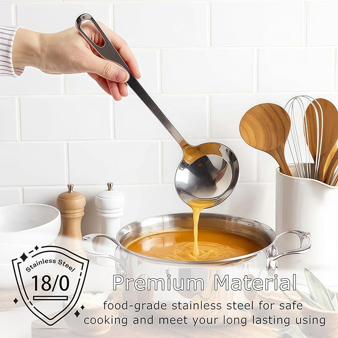 4pcs Cooking Utensils Set - Stainless Steel Kitchen Utensils, Heavy Duty Metal Kitchen Tools with Stainless Steel Spatula Solid & Slotted Turner, Ladle, Skimmer, Dishwasher Safe Easy to Clean
