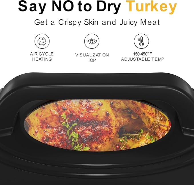 24Qt Turkey Roaster Oven Buffet with Self-Basting Lid, 1450W Electric Roaster Oven with Cool-Touch Handles, Removable Pan and Rack, Stainless Steel, White