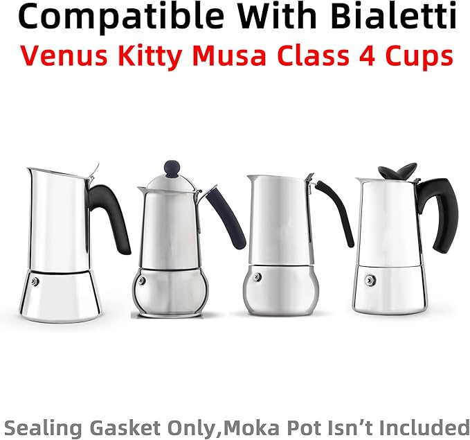 [UPGRADED] Sealing Gasket for Bialetti New Venus Induction 4 Cups (5.7Oz 170ML) Stovetop Espresso Maker - 6 PCS Silicone Seal Ring for Venus Kitty Musa Class Stainless Steel Stovetop Coffee Maker Pots