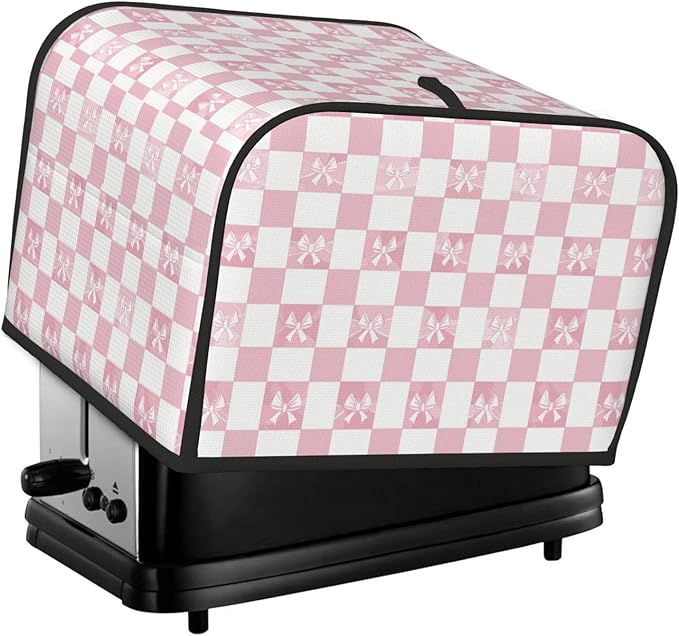 Toaster Cover 4 Slice Pink Check Bow Pattern Kitchen Small Appliance Covers with Pockets Dust and Fingerprint Protection