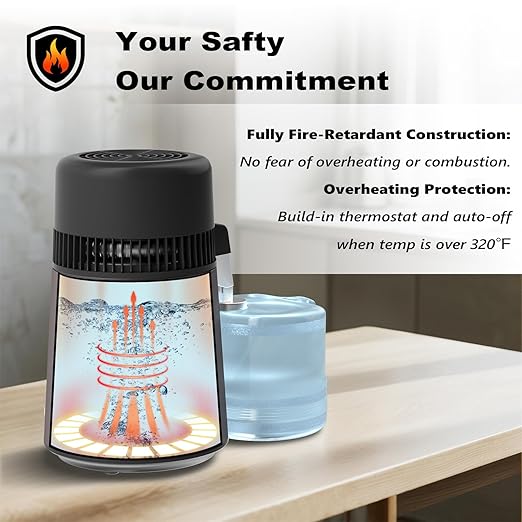 Bonnlo High Efficiency 1.1 Gallon Water Distiller, BPA-Free Container & 304 Stainless Steel Interior, Countertop Distilled Water Machine w/Overheat Protection & Flame Retardant for Home, CPAP, Gray