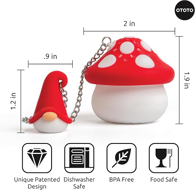 Cute Tea Strainers - Loose Leaf Tea Steeper, Tea Infuser for Loose Leaf Tea, Tea Diffusers, Tea Accessories, Mushroom Gifts, Cute Kitchen Accessories, White Elephant Gifts, (Gnomeo, Gnome)