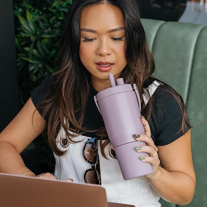BrüMate Resa 25oz 100% Leakproof Travel Tumbler w/Handle & Straw | Flexible SoftSip Straw | Silicone Sleeve for Durability | Stainless Steel | Cup Holder & Travel Friendly Water Bottle (Violet Crush)
