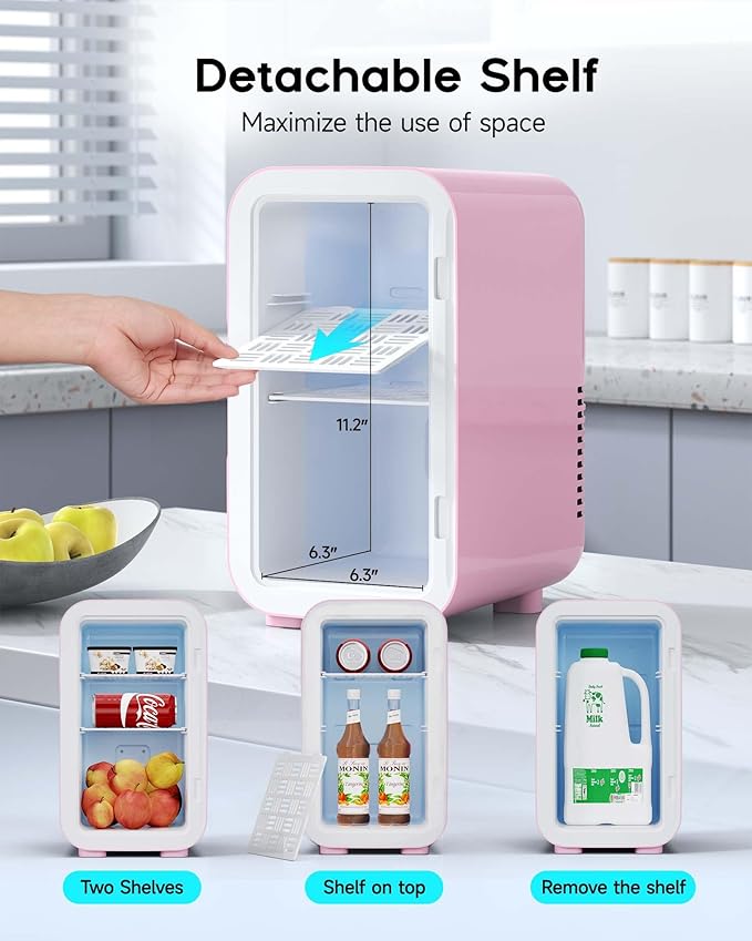 BEICHEN Mini Fridge,6 Liter / 8 Can Small Fridge for Bedroom, Car, Office & Dorm, AC100-120 V/DC 12 V Portable Thermoelectric Cooler & Warmer for Skincare, Food, Drinks,Pink