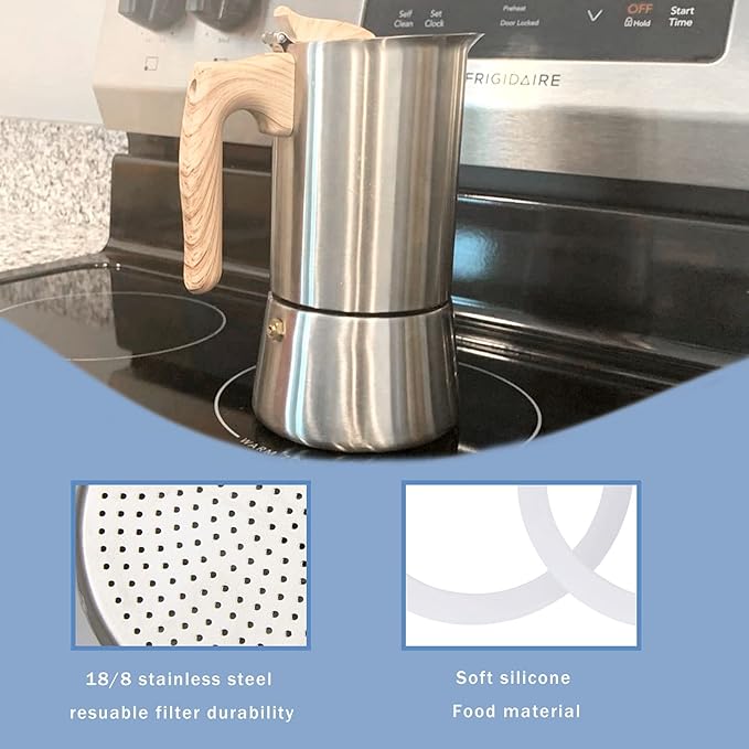 Sivaphe Replacement 4 Cup Moka Pot Infuser Parts for Stainless Steel Italian Stovetop Espresso Coffee Maker, 1 Coffee Filter and 3 Silicone Gasket Seals