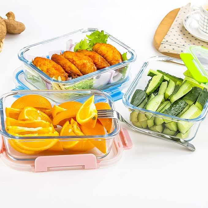 C CREST [5-Pack] Glass Lunch Box, Meal Prep Glass Containers with Lids, Glass Food Storage Containers, 34 OZ