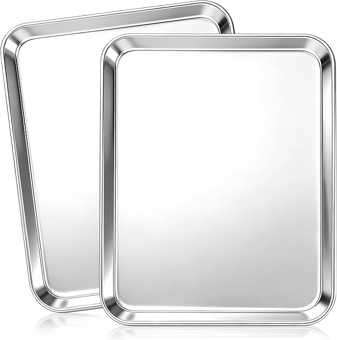Onader Large Baking Sheet, 18 x 13 Inch Stainless Steel Half Sheet Baking Pans for Oven, Commercial Metal Cookie Pan Tray for Roasting Cooking, Mirror Finish & Dishwasher Safe, 2-Pack