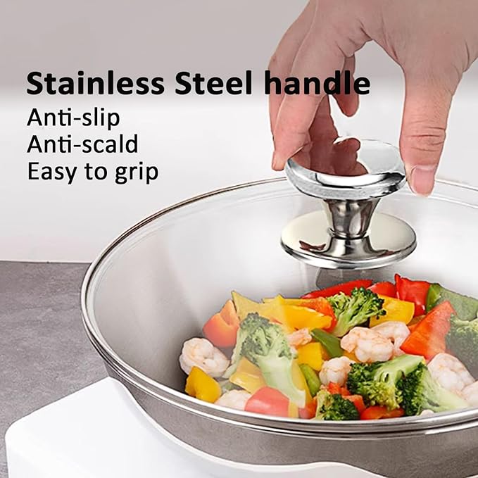 13.5 Inch Glass & Stainless Steel Lid with Steam Vent, Universal lid for Pots, Pans, Skillets and Woks, Large Covers Replacement of 34cm, Fits Pots With Inner dia 13.2-13.6 Inches