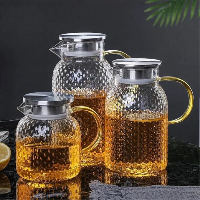 Water Pitcher Glass Water Pitcher with Filter Lid and Pouring Spout Heat Resistant Glass Carafe for Hot Cold Beverages Homemade Ice Tea Bottle Iced Tea Carafe(1.5L)