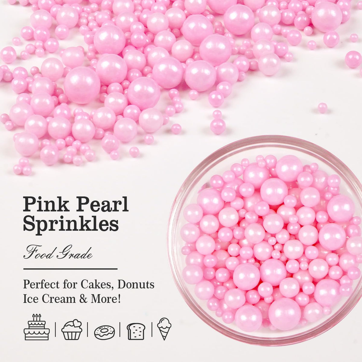 Pink Pearl Sugar Sprinkles, Desserts Decoration, Edible Pearl Candy, 150g/5.29oz Mix Size, Cake, Donut, Cupcake, Gender- Reveal Party, Valentine's Day, Wedding Party, Christmas Supplies