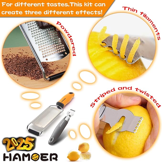 Grater Zester for Cheese Chocolate Lemon Fruit Ginger Multi-Tool Set Ergonomic Non-Slip Handle (Two Tools)…
