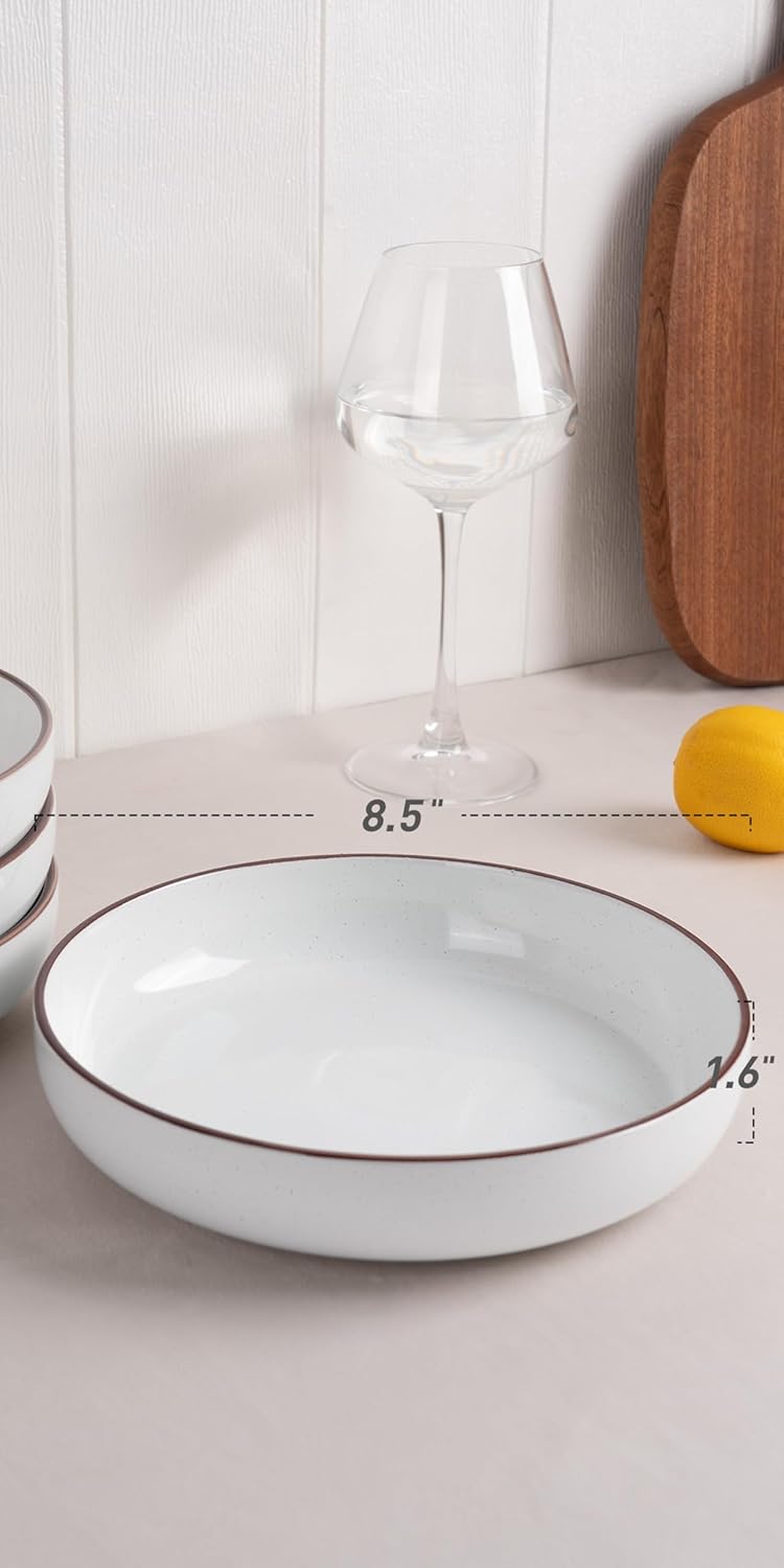 famiware Mercury Pasta Bowls Set of 4, 33 oz Large Salad Bowls, Stoneware Pasta Plates Bowls, Serving Bowls for Kitchen, Microwave & Dishwasher Safe, White