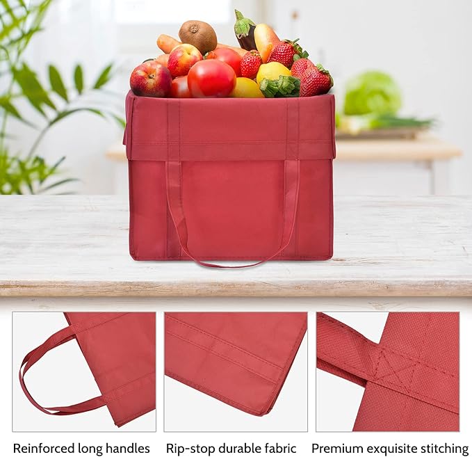 JERIA 24-Pack Reusable Grocery Bags，Large Washable Foldable Shopping Bags，Heavy Duty Tote Bags with Reinforced Handles