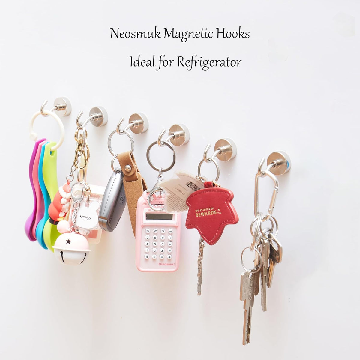 Neosmuk Magnetic Hooks, Heavy Duty Earth Magnets with Hook for Refrigerator, Extra Strong Cruise Hook for Hanging, Magnetic Hanger for Cabins, Grill (Silvery White, Pack of 10)