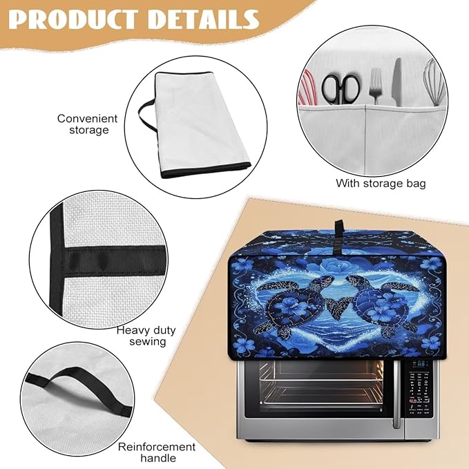 Convection Oven Cover Countertop Appliance Covers Stain-resistant Microwave Oven Protector for Kitchen Home Decor, L, Sea Turtle Love Hibiscus Flower Dark Blue