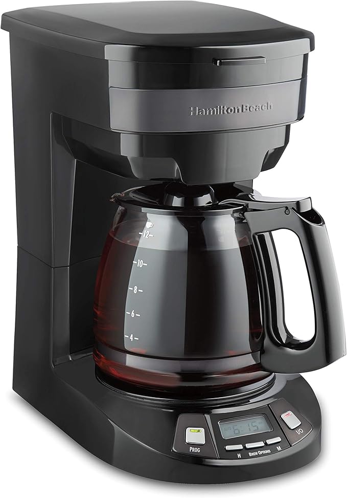 Hamilton Beach 12 Cup Programmable Drip Coffee Maker Machine, Regular & Bold Brew Options, Auto Pause and Pour, Glass Carafe, Black Stainless (46293J)