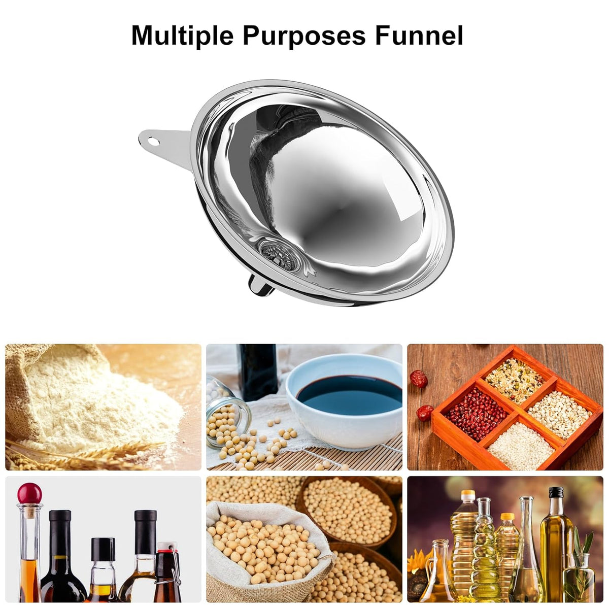 Stainless Steel Large Funnel with Filter (5.7 in. X 0.55 in. Mouth) and 50 Mesh Stainless Steel Food Filter for Bottle, Oil, Juice, Coffee, Honey, Milk