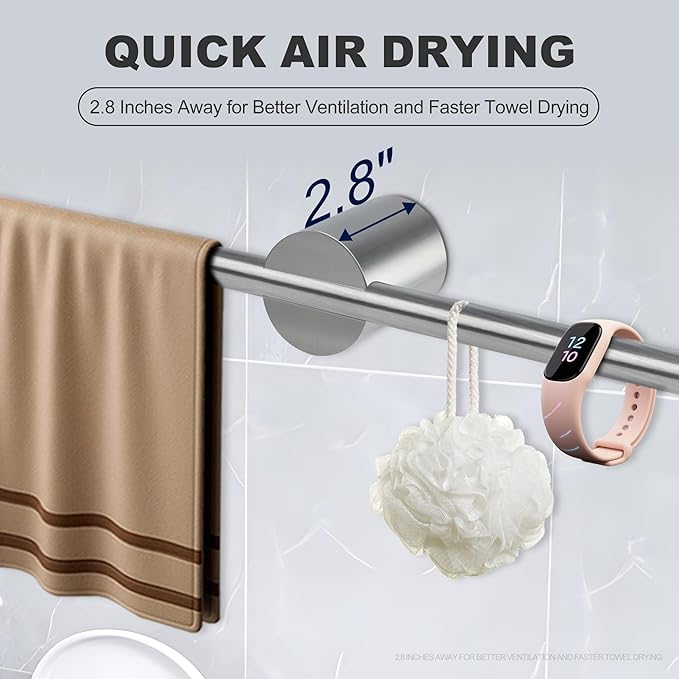 Adjustable Length Stainless Steel Towel Rack - 18-24 Inch Fit, 26.4 Inch Total Length - Brushed Nickel 304 Stainless Steel Towel bar for Bathroom & Kitchen