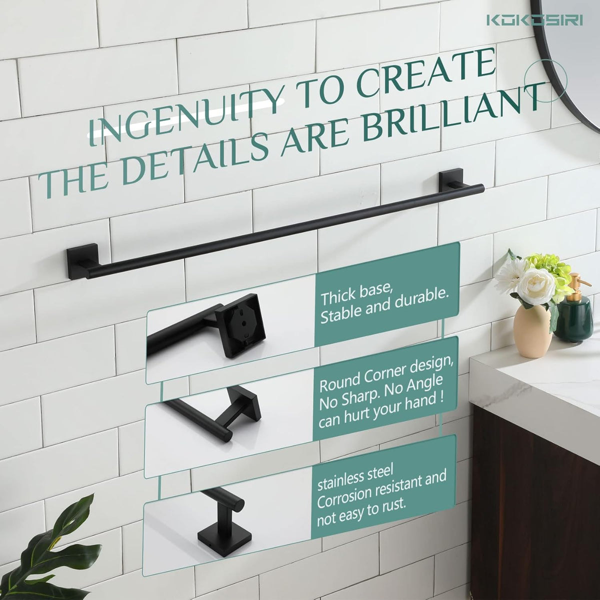 KOKOSIRI 36'' Towel Rails Bathroom Towel Bars Matte Black 36 Inch Bath Towel Holder for Washroom Kitchen Wall Stainless Steel B4005BK-L36