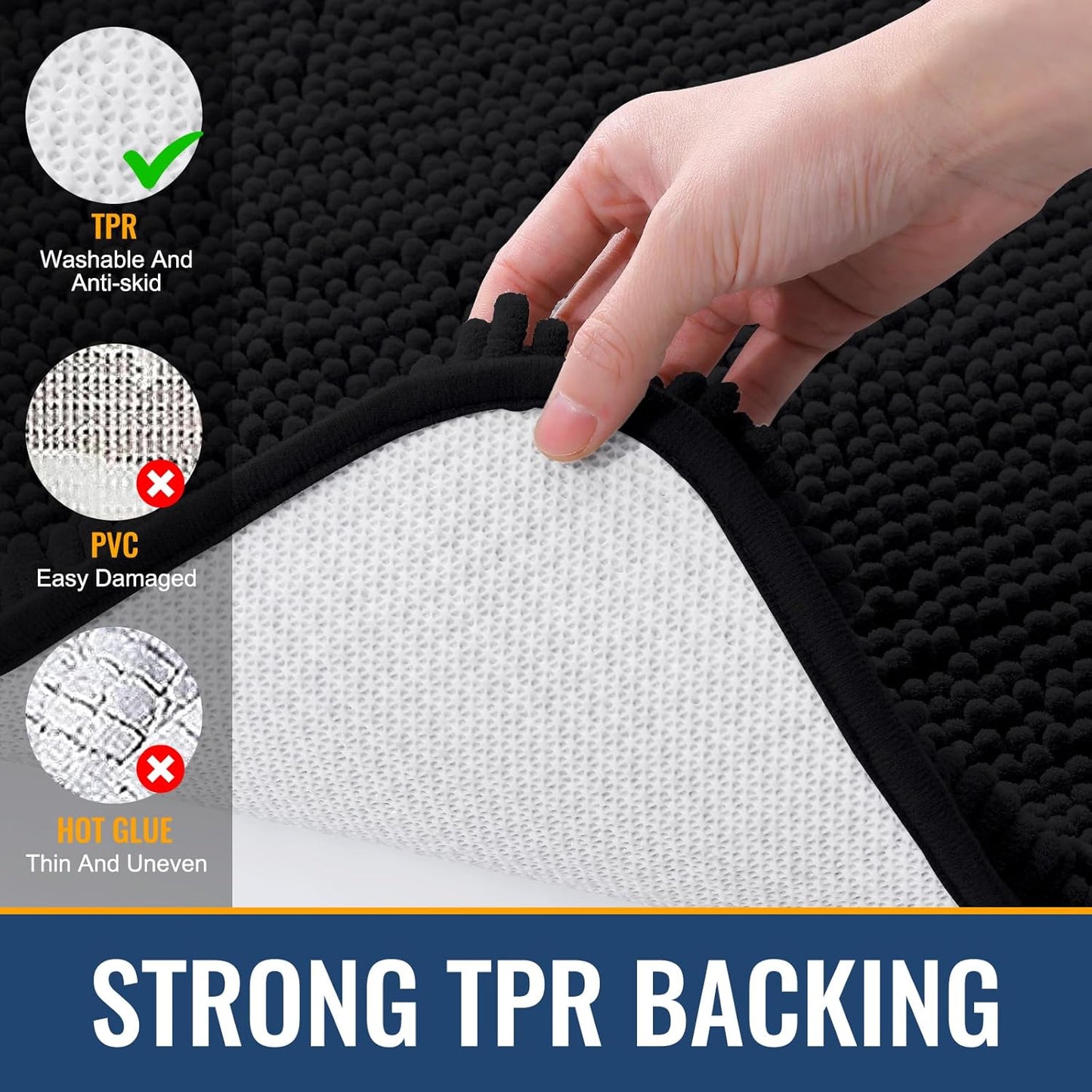 Arotive Bathroom Rugs 30x20, Extra Soft Absorbent Shaggy Chenille Bath Rugs, Machine Washable Rubber Backing Non-Slip Bath Mats for Bathroom Floor Tub and Shower, Home Decor Accessories, Black